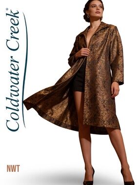 NWT Coldwater Creek Gold Paisley Brocade Duster Coat - LG